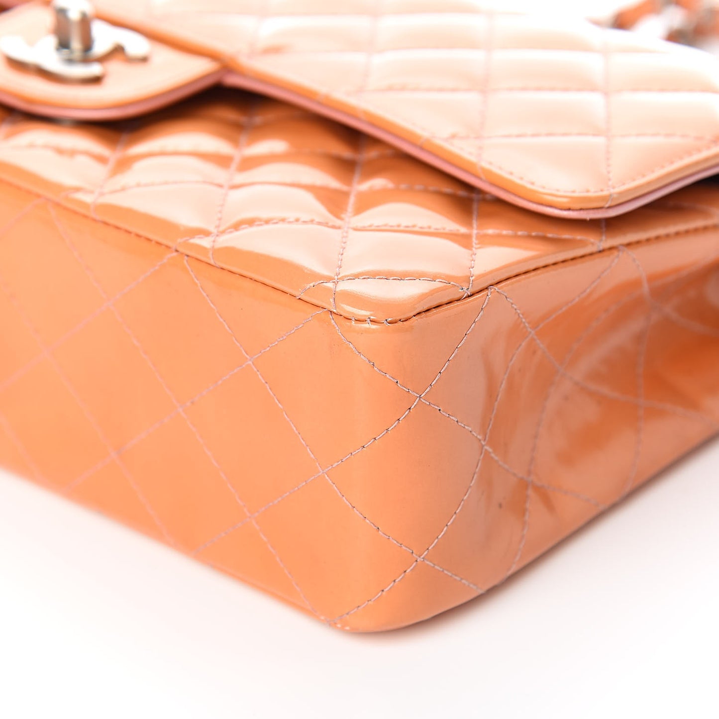 Patent Quilted Medium Double Flap Orange