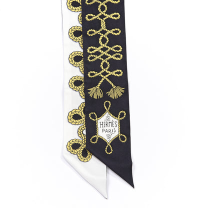 Hermes Silk Galons Et Brandebourg Twilly Black Gold White 2 of 4