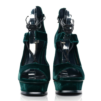 Saint Laurent Velluto Master Lace Up Tribute 105 Platform Sandals 38.5 Malachite 2 of 8