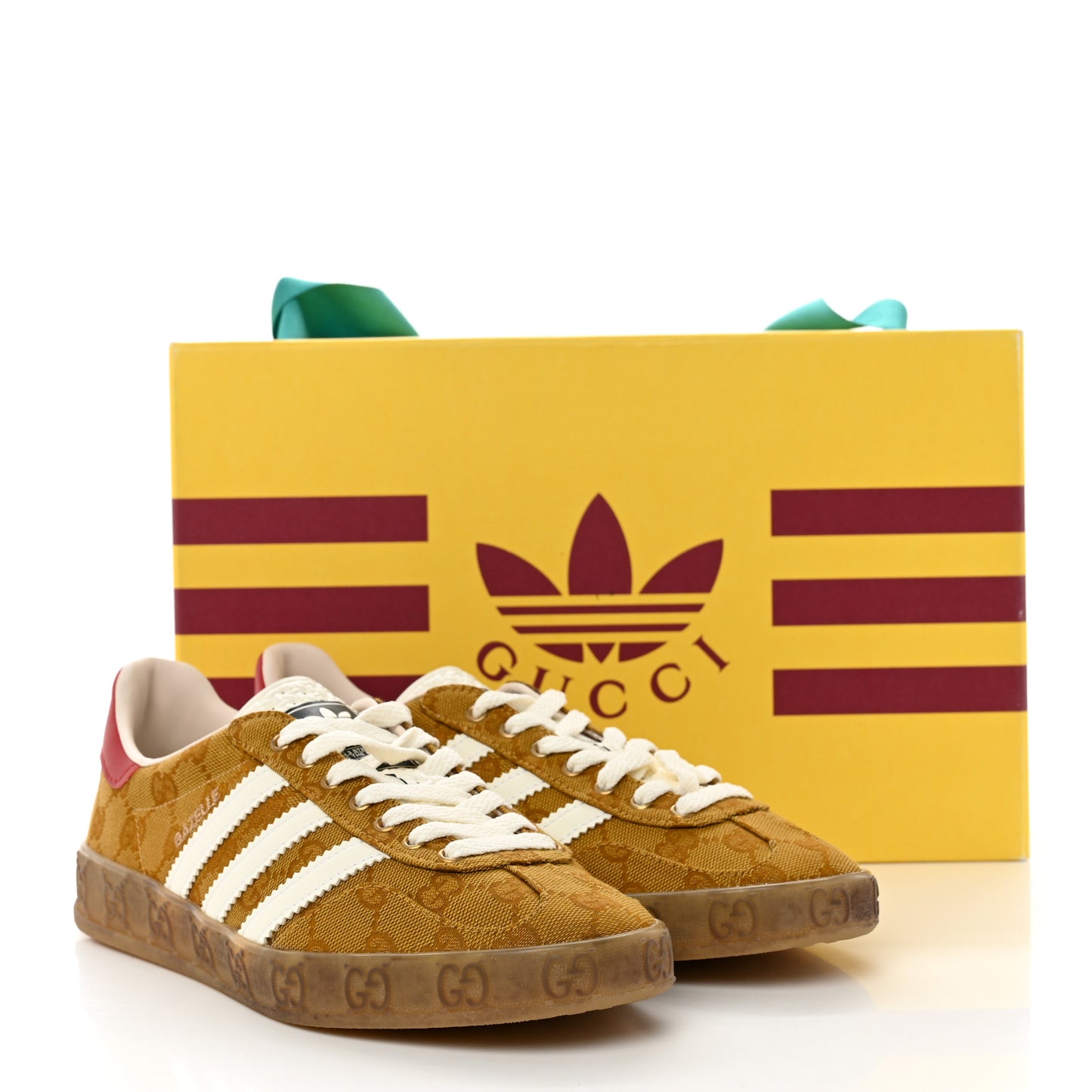 X ADIDAS Vintage GG Monogram Mens Gazelle Sneakers 6.5 Mid Natural Nut Off White