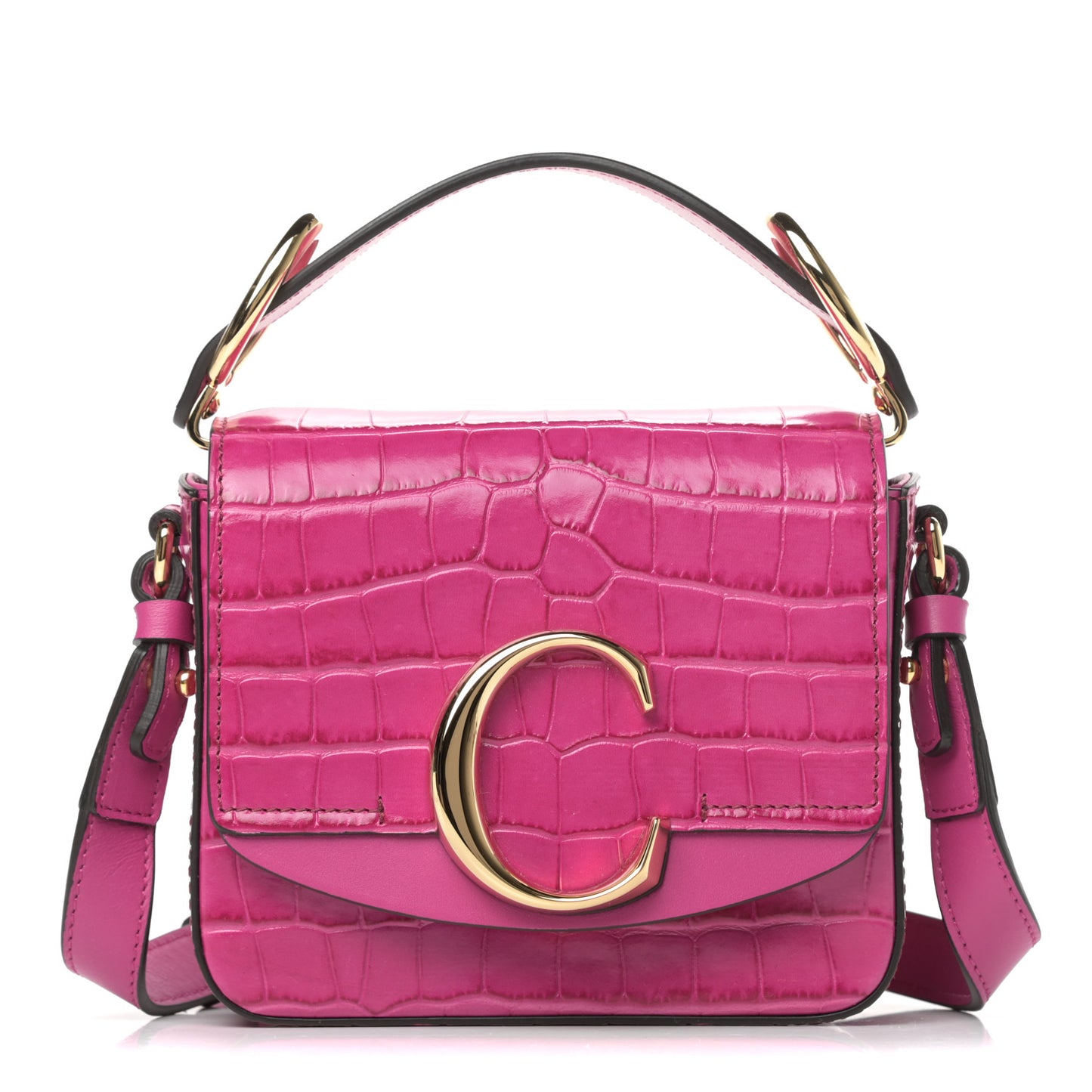 Calfskin Crocodile Embossed Mini C Double Carry Graphic Pink