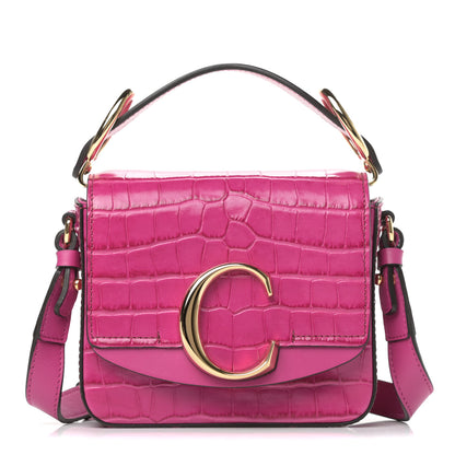 Chloe Calfskin Crocodile Embossed Mini C Double Carry Graphic Pink 1 of 9