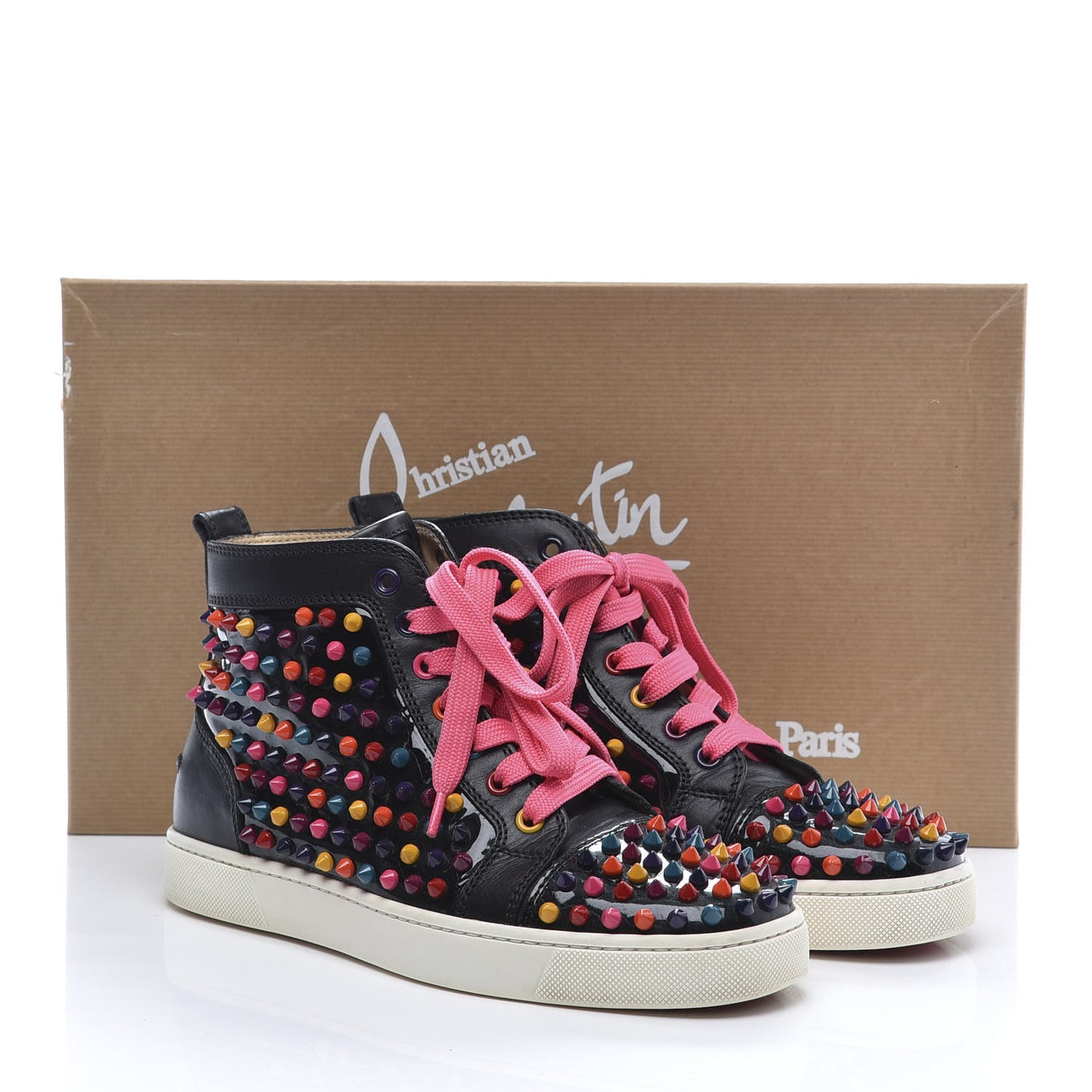 Calfskin Spike Louis Flat Sneakers 38 Black Multi