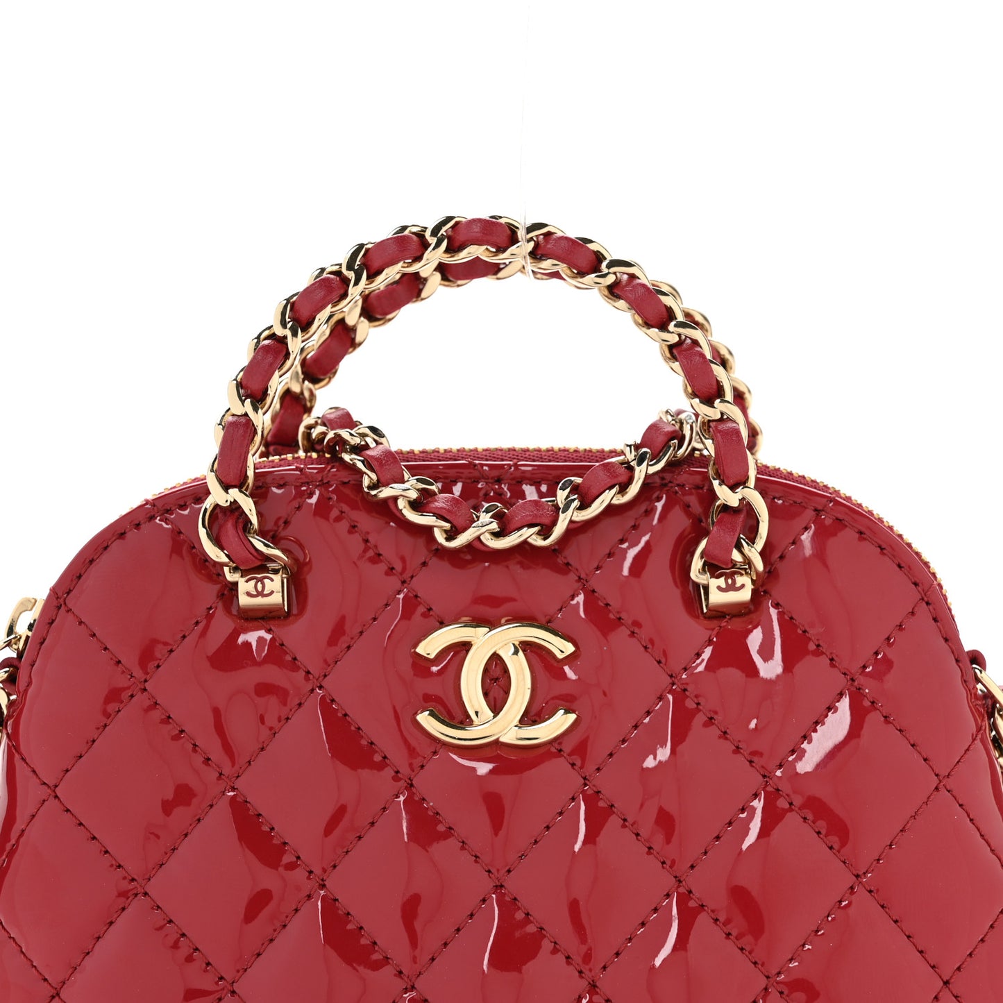 Patent Calfskin Quilted Shiny Coco Clutch With Chain Red