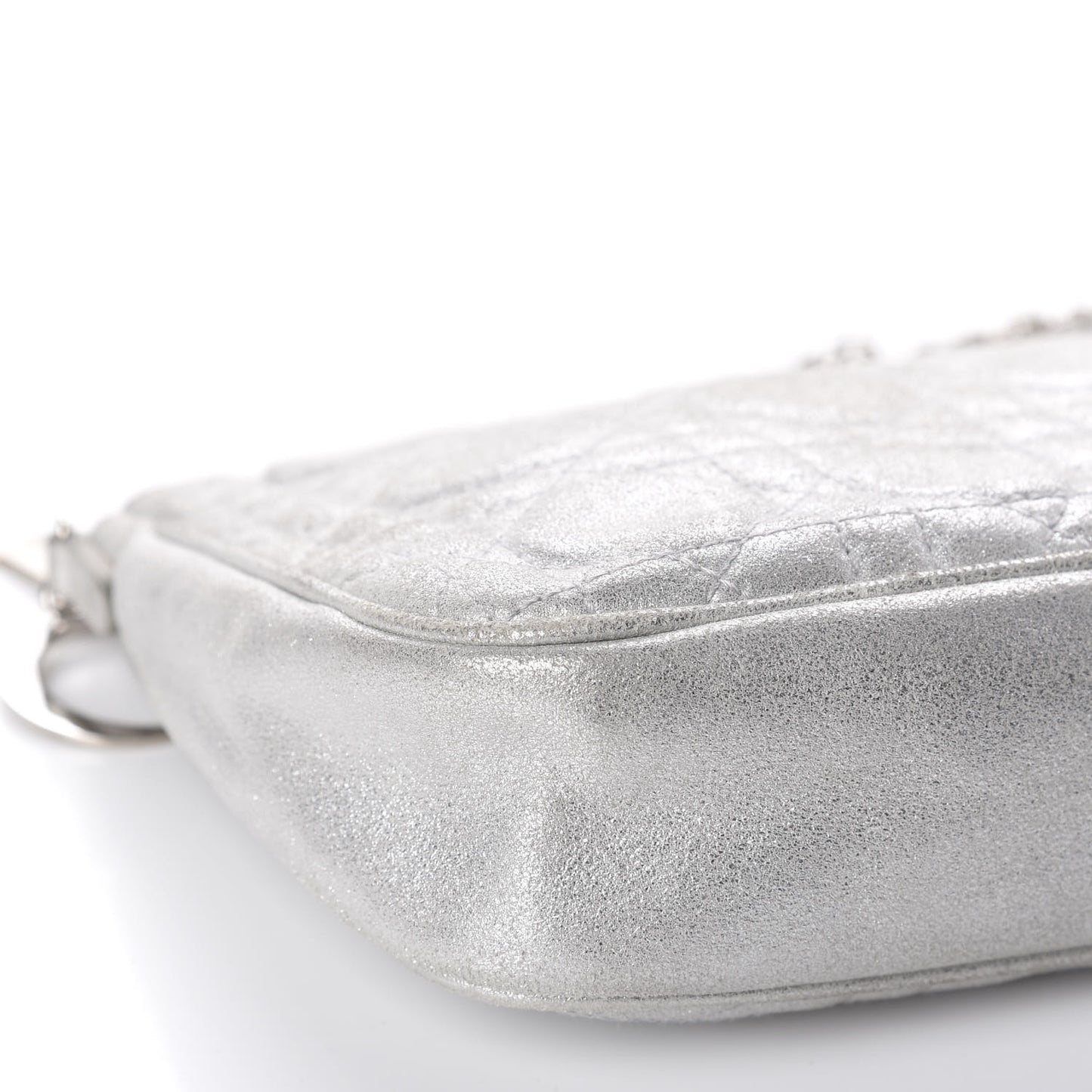 Metallic Lambskin Cannage Chain Pouch Silver