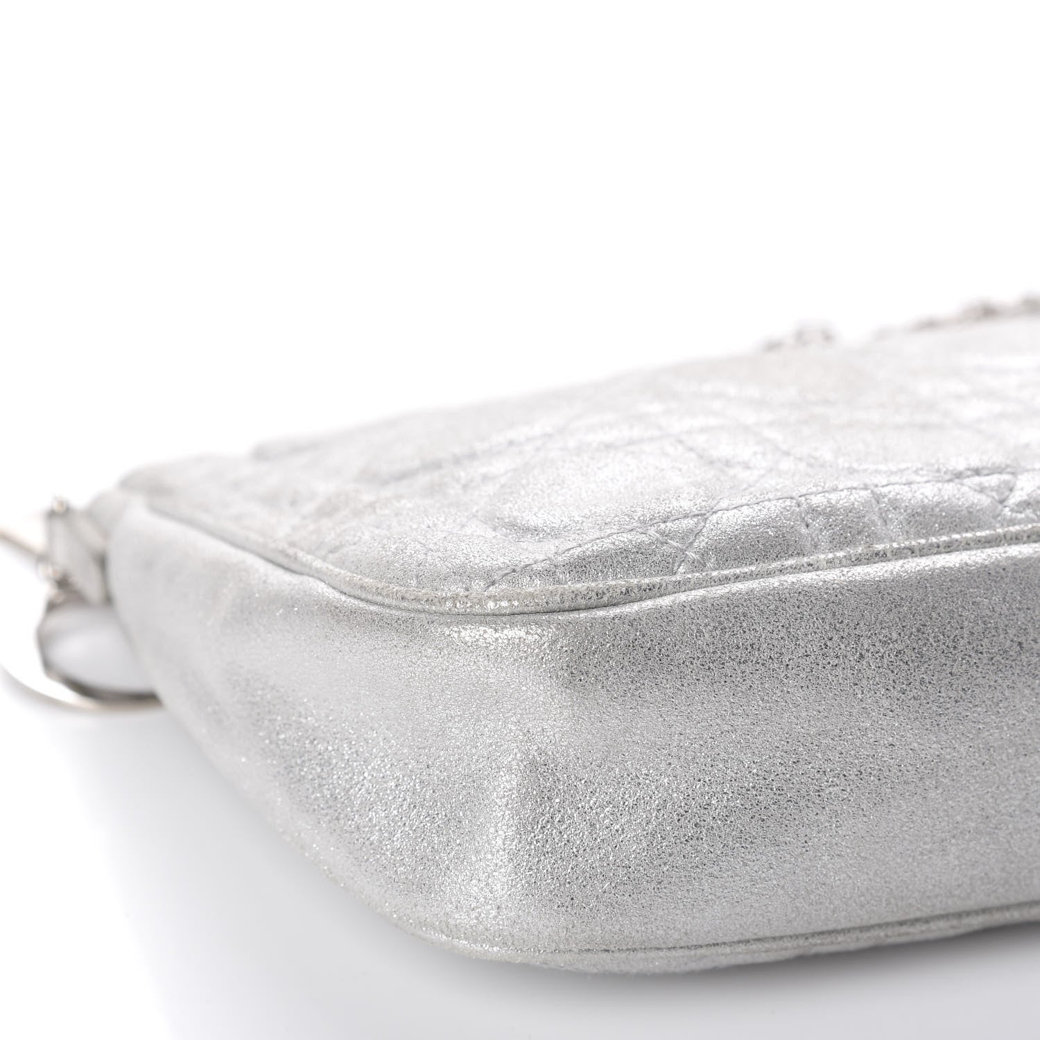 Christian Dior Metallic Lambskin Cannage Chain Pouch Silver 6 of 9