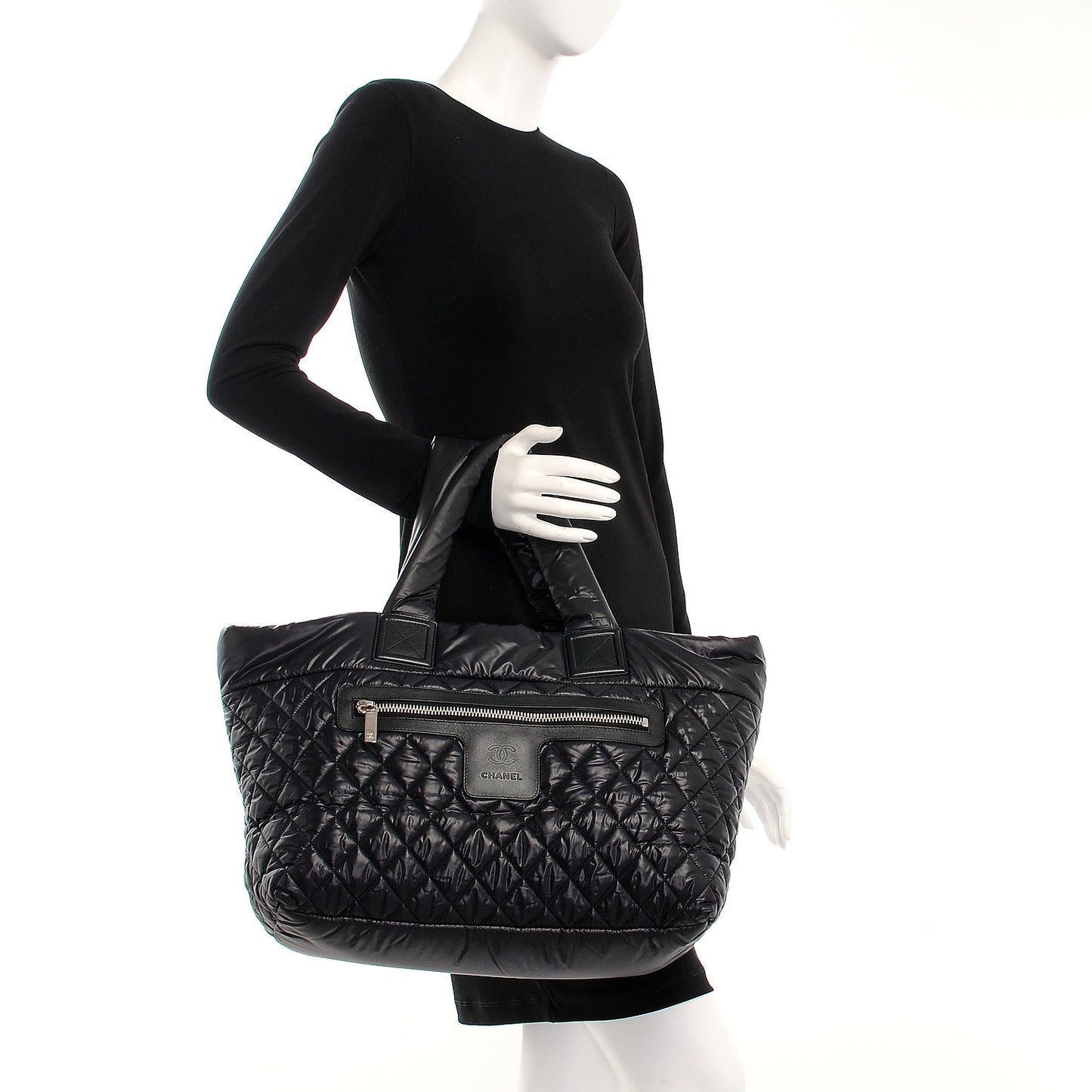 Nylon Quilted Large Coco Cocoon Tote Black