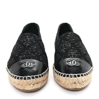 Chanel Tweed Patent Goatskin Sequin CC Espadrilles 40 Black 3 of 10