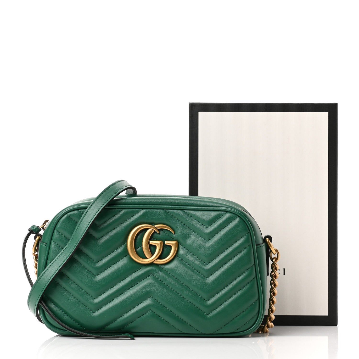Gucci Calfskin Matelasse Small GG Marmont Chain Shoulder Bag Emerald Green 11 of 11