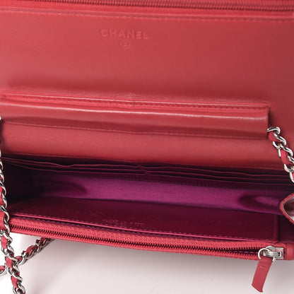 Chanel Lambskin Camellia Embossed Wallet On Chain WOC Red 10 of 14