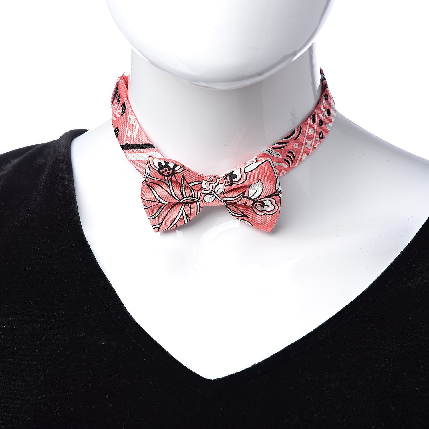 Hermes Silk Peuple Du Vent Bandana Twill Bow Tie Rose Malabar Black White 2 of 6