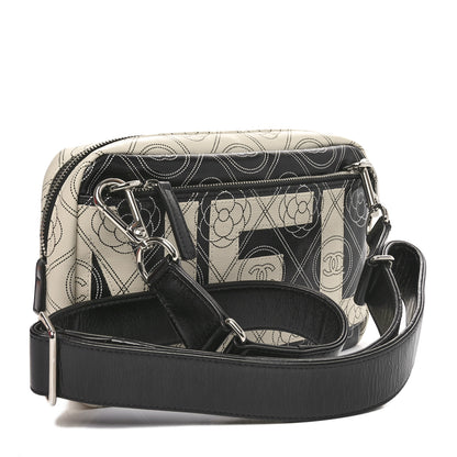 Chanel Coated Canvas Calfskin Camellia Printed Camera Case Black Beige 3 of 10