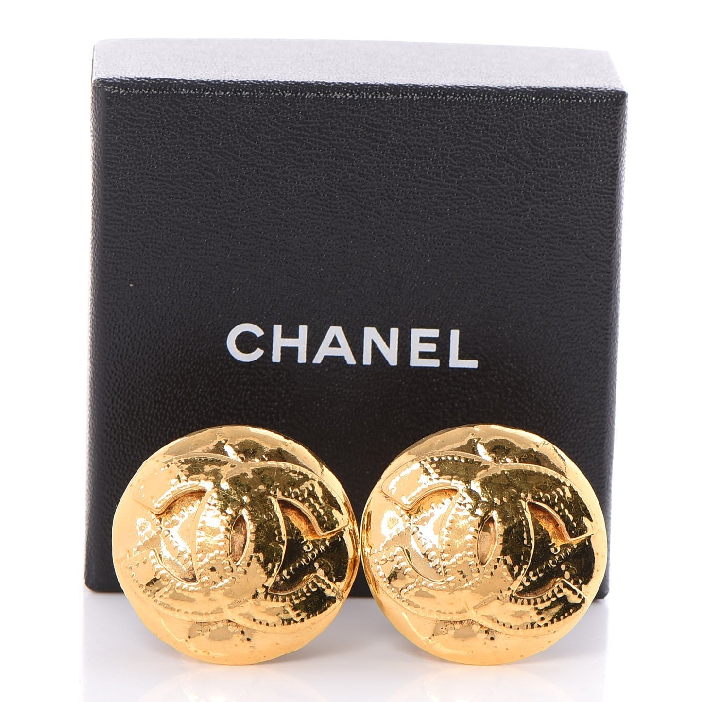 Round Quilted CC Clip On Earrings Gold