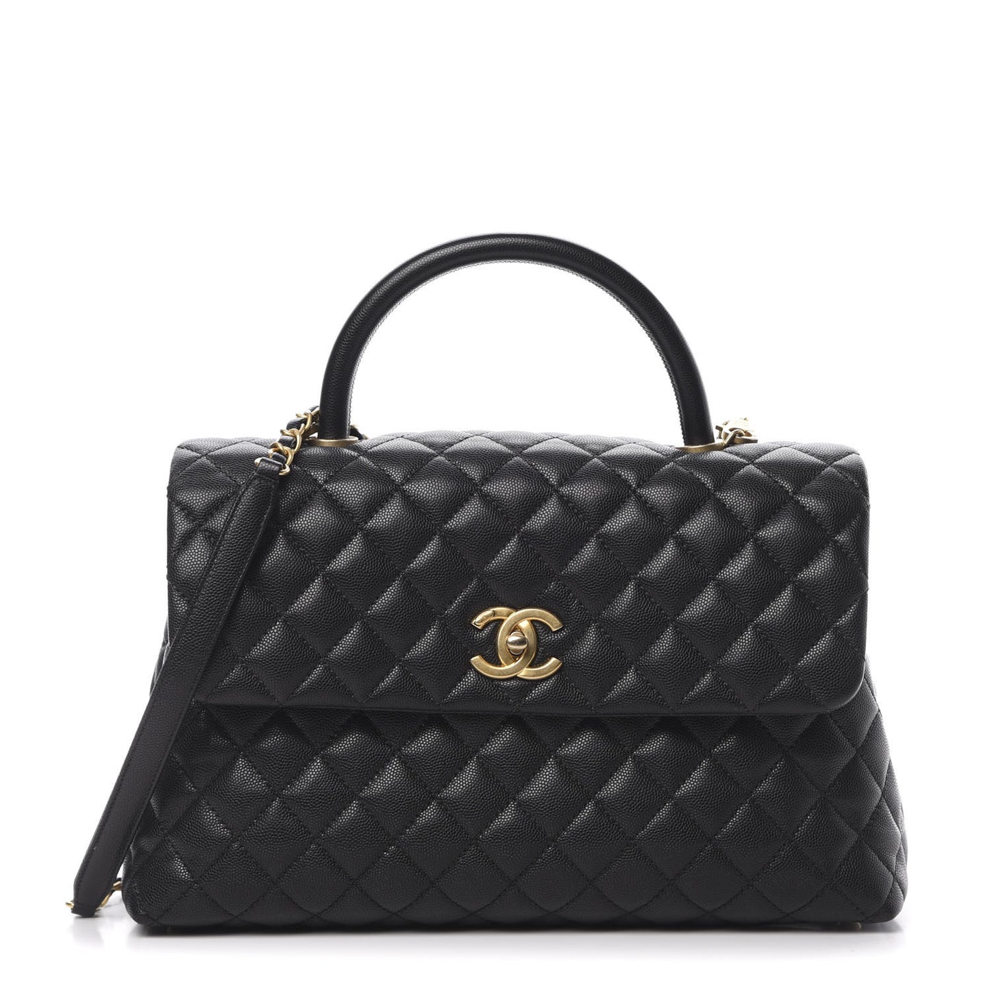 Caviar Quilted Medium Coco Handle Flap Black