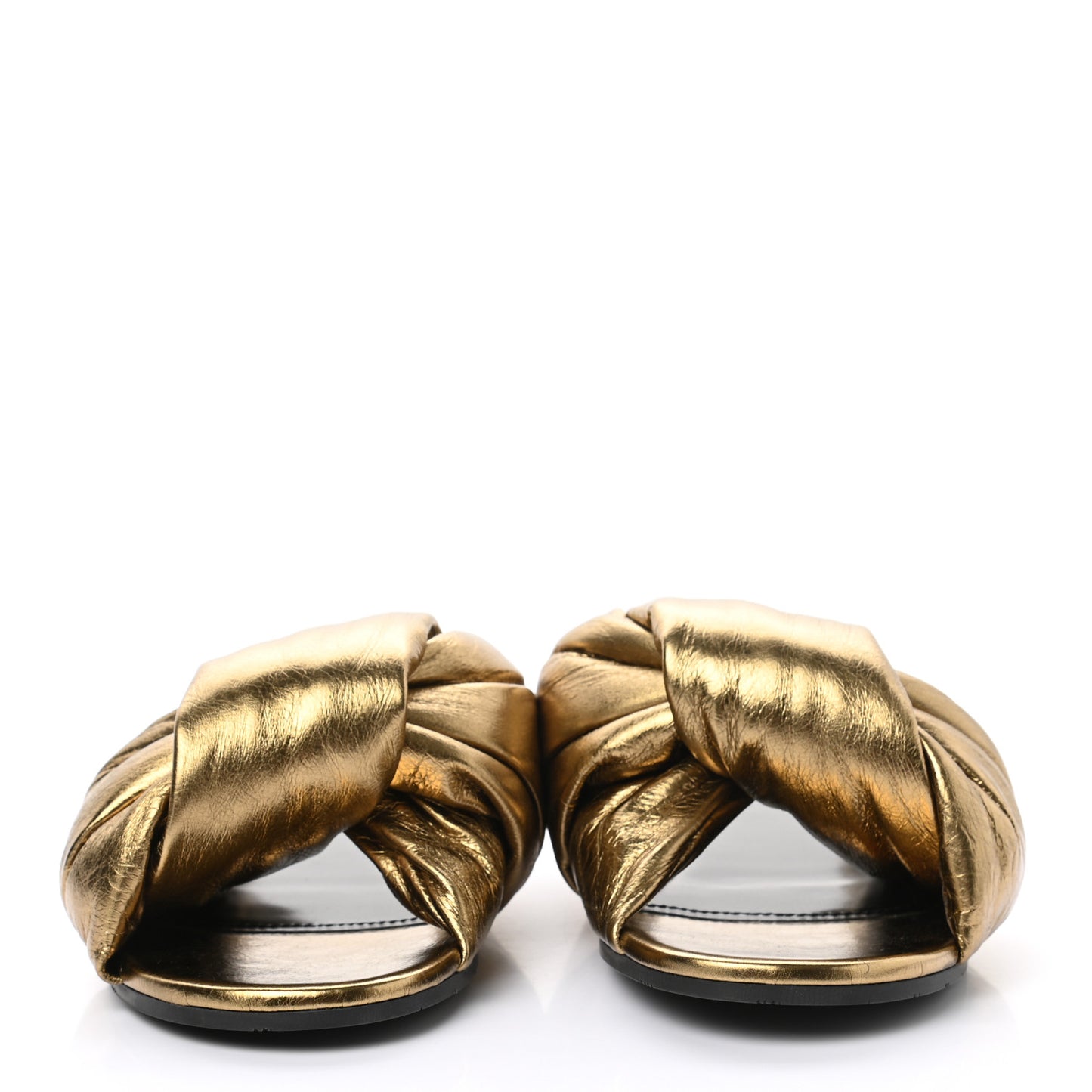 Metallic Lambskin Drapy Slide Sandals 37 Gold