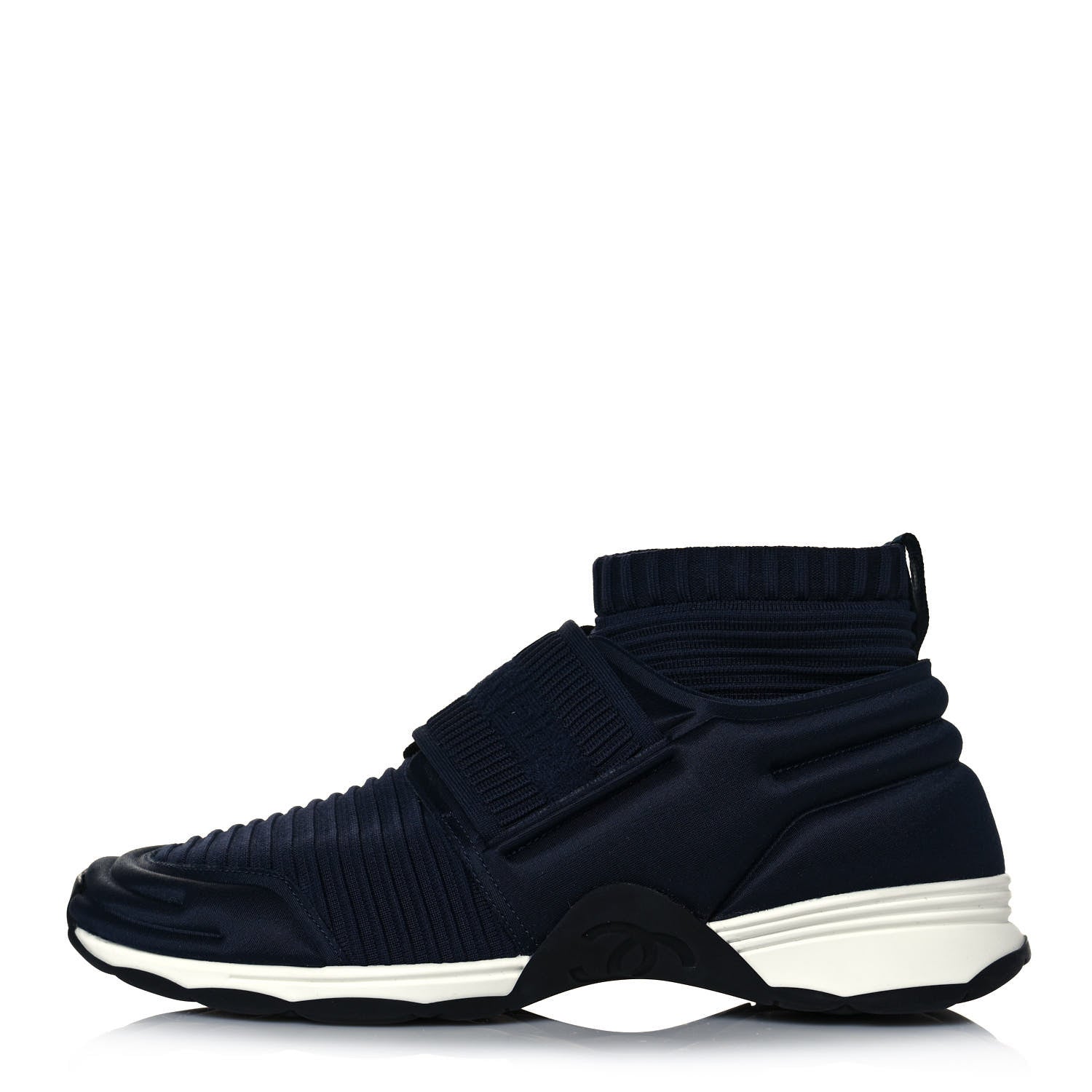 Chanel Stretch Fabric CC Sneakers 38.5 Blue 1 of 8