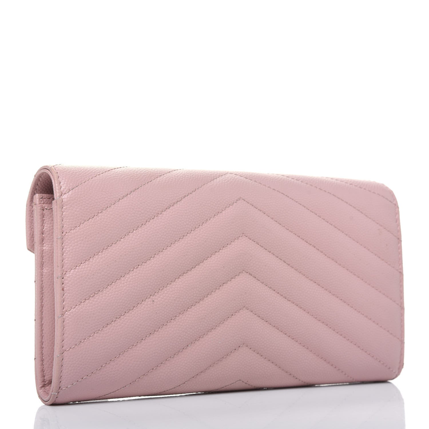 Saint Laurent Grain De Poudre Matelasse Chevron Monogram Flap Wallet Pale Pink 3 of 20