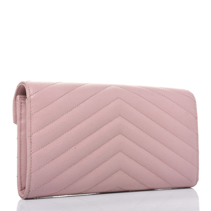Saint Laurent Grain De Poudre Matelasse Chevron Monogram Flap Wallet Pale Pink 3 of 20