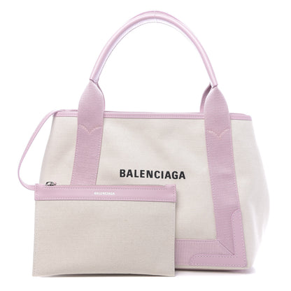 Balenciaga Cotton Canvas Satin Calfskin S Navy Cabas Natural Pink 1 of 11