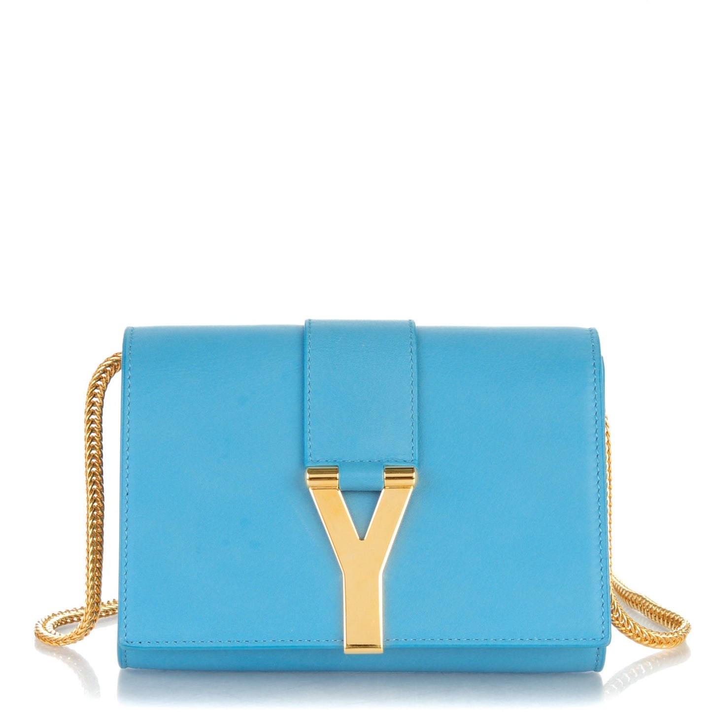 Calfskin Small Classic Y Satchel Bag Blue Glacier