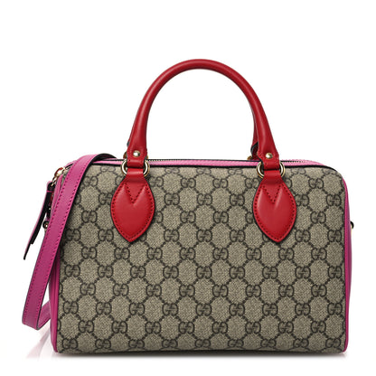 Gucci GG Supreme Monogram Moon Calfskin Small Boston Beige Ebony Hibiscus Red New Rosette 1 of 11