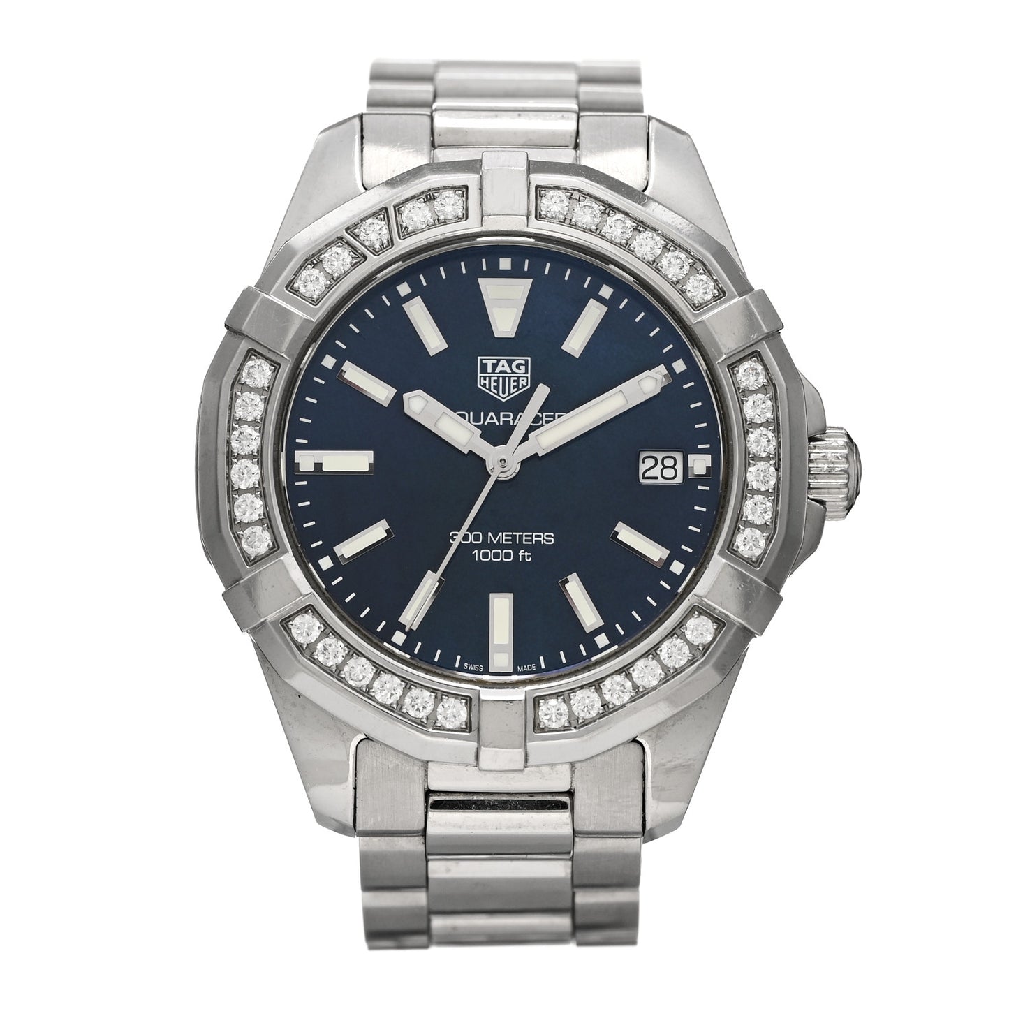 Stainless Steel Diamond Bezel Blue Mother of Pearl 35mm Aquaracer Lady Quartz Watch WAY131N