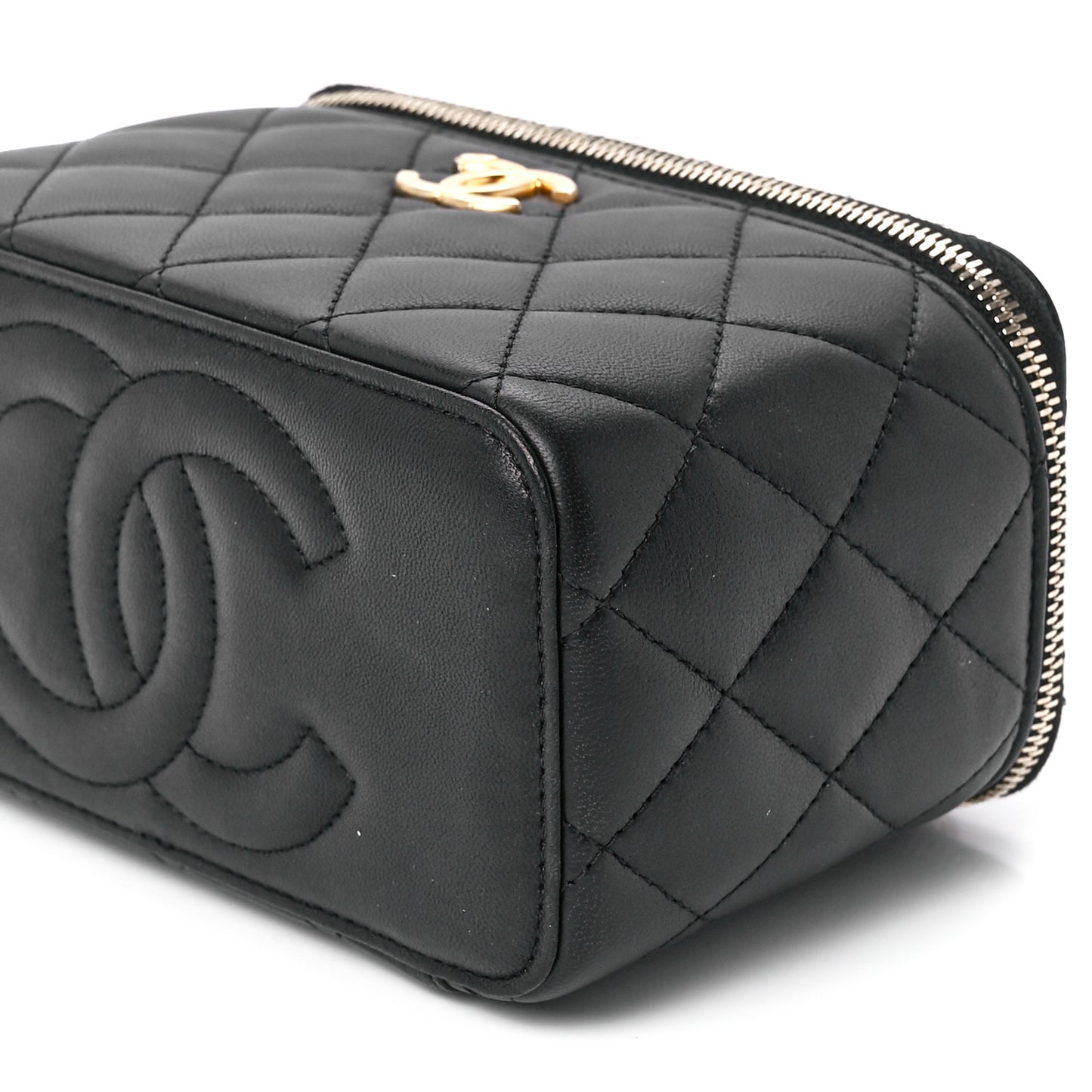 Lambskin Quilted Sweet Camellia Small Vanity Case With Chain Black