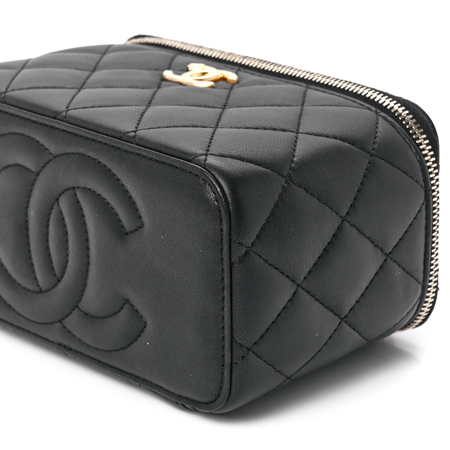 Chanel Lambskin Quilted Sweet Camellia Small Vanity Case With Chain Black 11 of 11