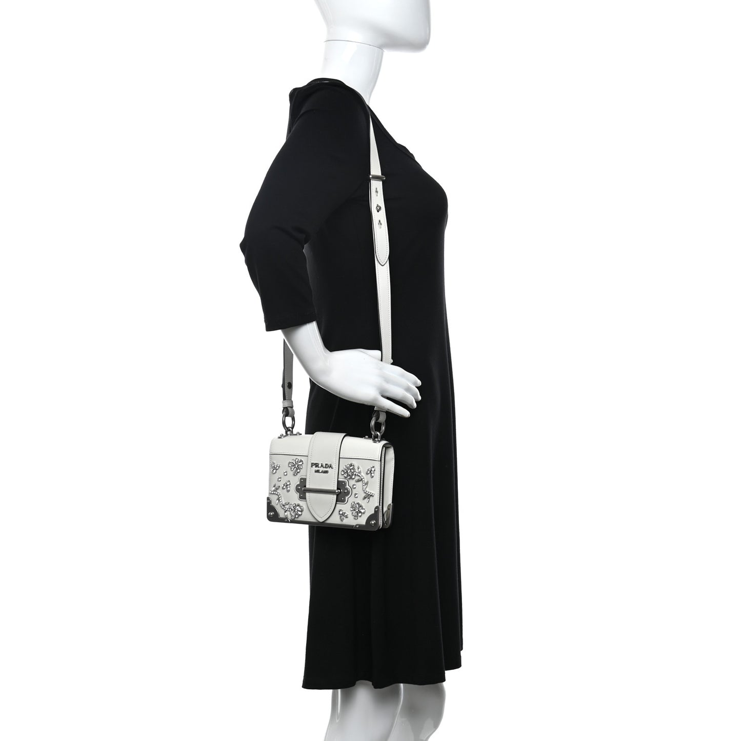 Crystal City Calf Saffiano Cahier Shoulder Bag White