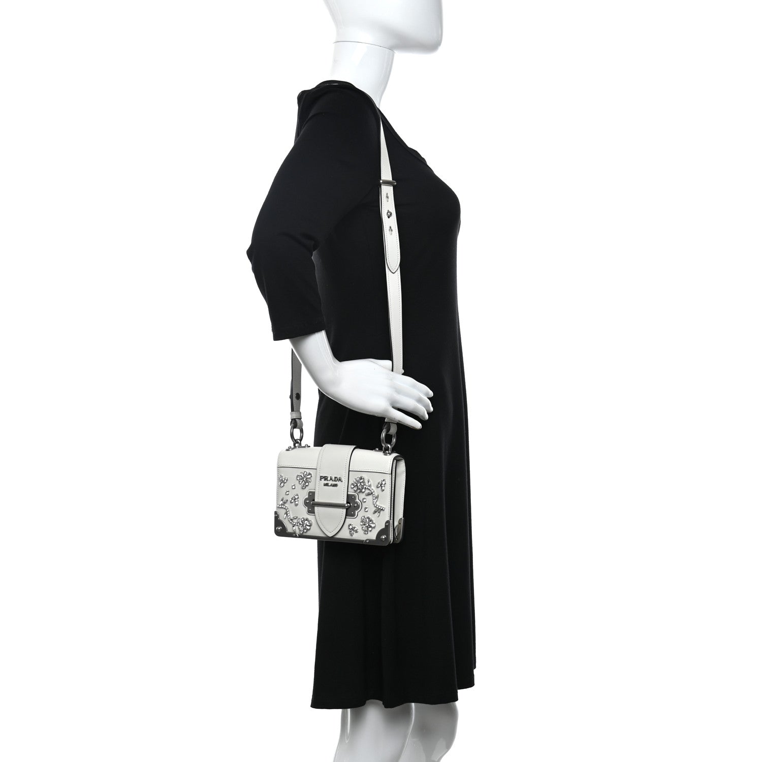Prada Crystal City Calf Saffiano Cahier Shoulder Bag White 2 of 8