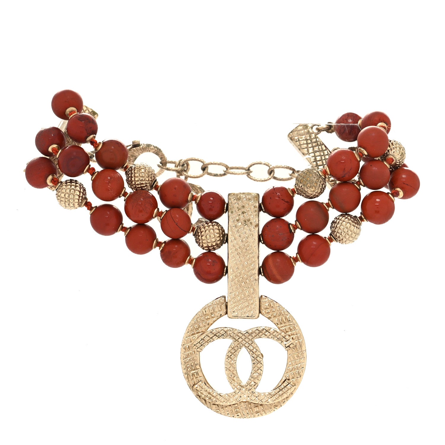 Chanel Metal Marble CC Multi Strand Bracelet Golden Red 1 of 6