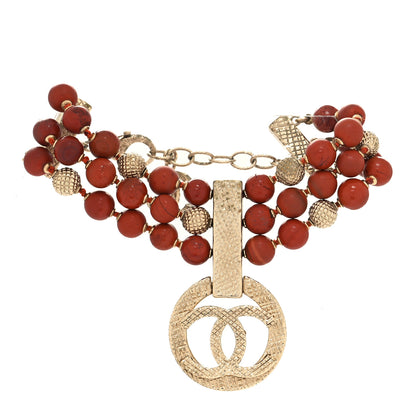 Chanel Metal Marble CC Multi Strand Bracelet Golden Red 1 of 6