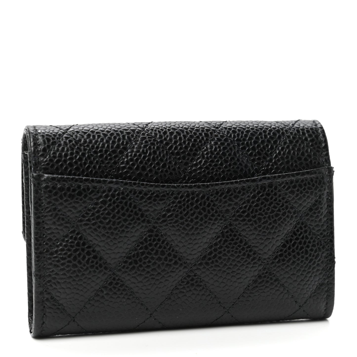 Caviar Quilted Flap Card Holder Wallet Black
