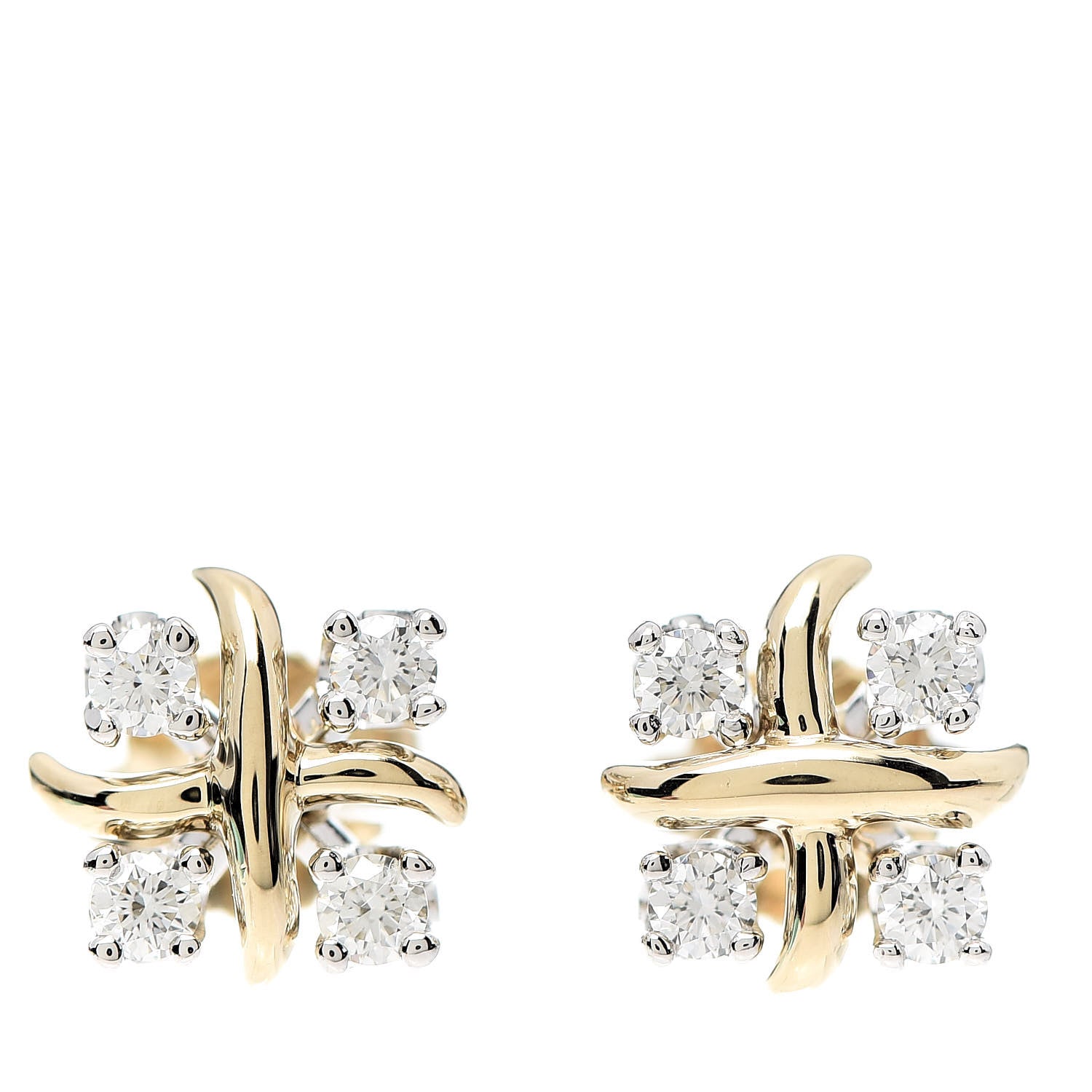 Tiffany Platinum 18K Yellow Gold Diamond Schlumberger Lynn Earrings 1 of 4