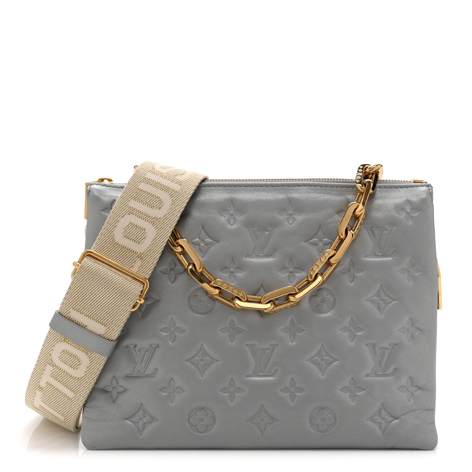 Louis Vuitton Metallic Lambskin Embossed Monogram Coussin PM Silver 1 of 9