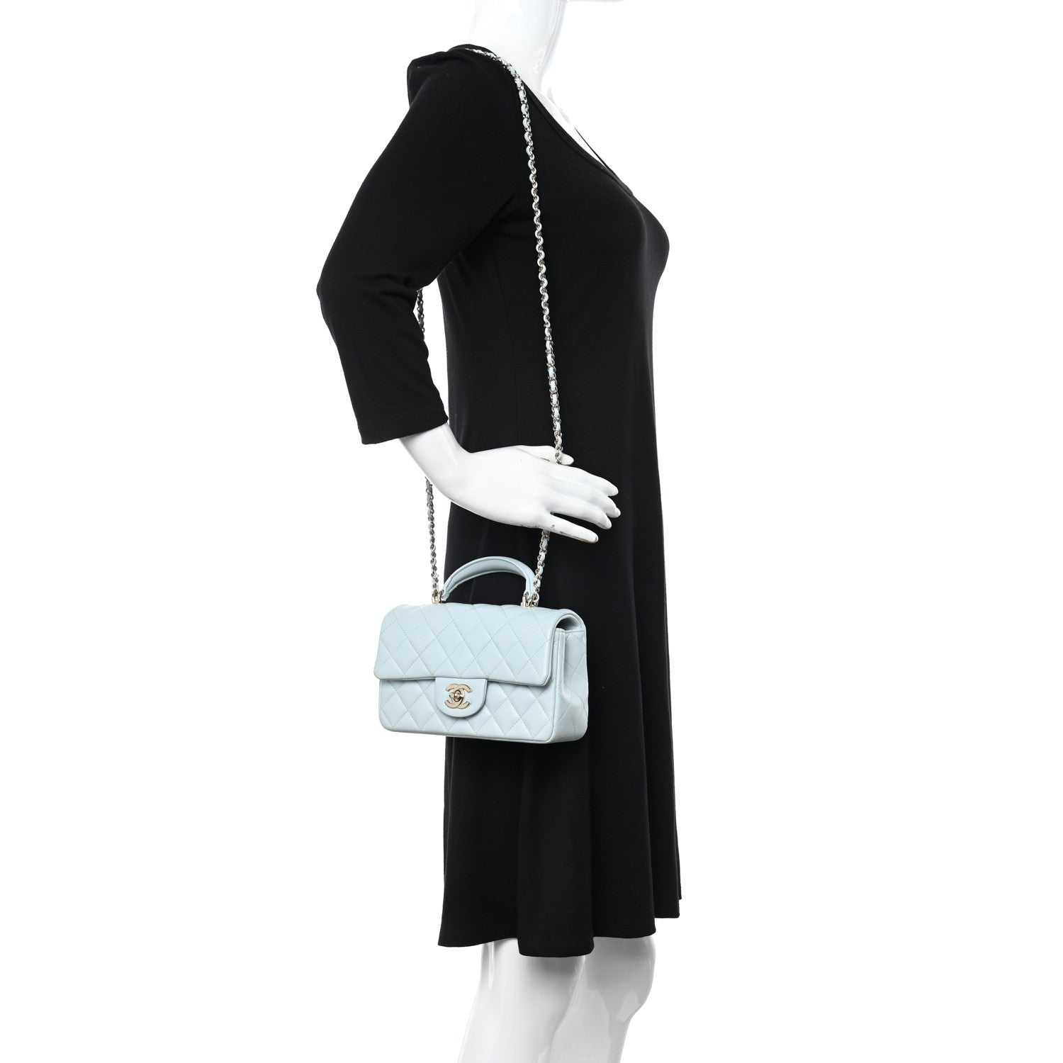 Chanel Lambskin Quilted Mini Top Handle Rectangular Flap Light Blue 2 of 11
