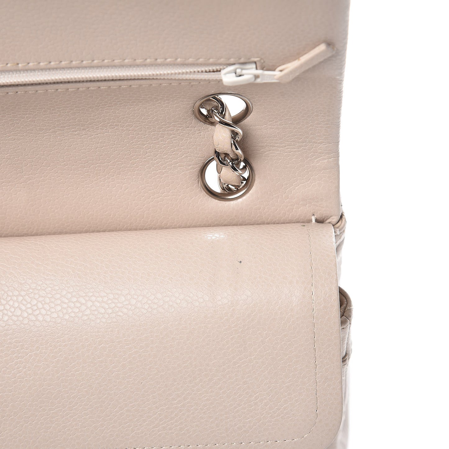 Caviar Quilted Medium Double Flap Light Grey