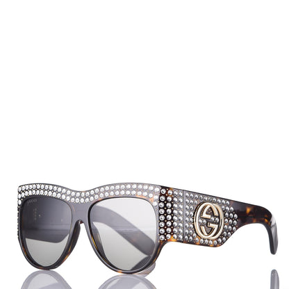 Gucci Acetate Crystal Oversize Hollywood Forever Sunglasses GG0144S Tortoiseshell 1 of 8