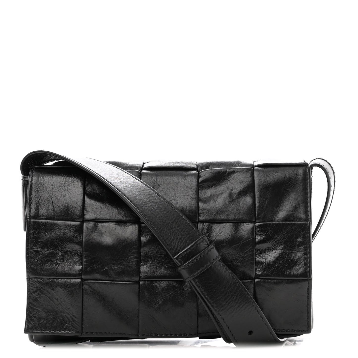 Paper Calfskin Maxi Intreccio Cassette Crossbody Bag Black