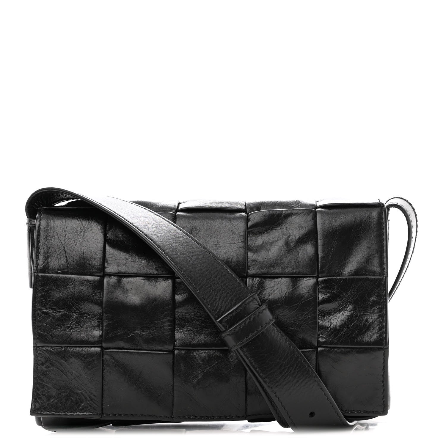 Bottega Veneta Paper Calfskin Maxi Intreccio Cassette Crossbody Bag Black 1 of 12