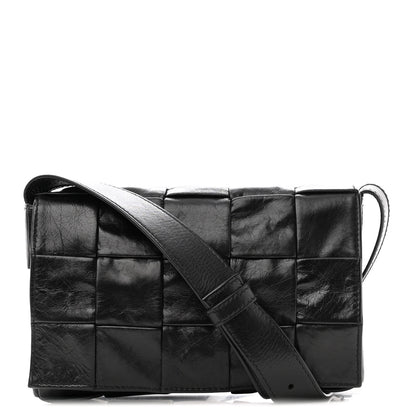 Bottega Veneta Paper Calfskin Maxi Intreccio Cassette Crossbody Bag Black 1 of 12