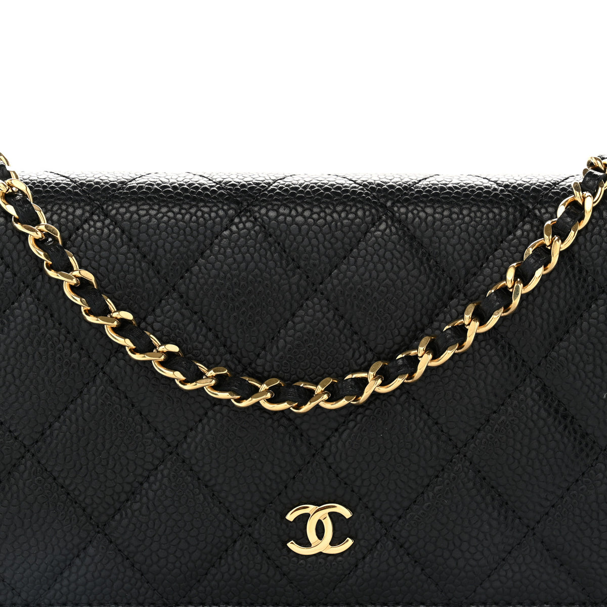 Caviar Quilted Wallet on Chain WOC Black
