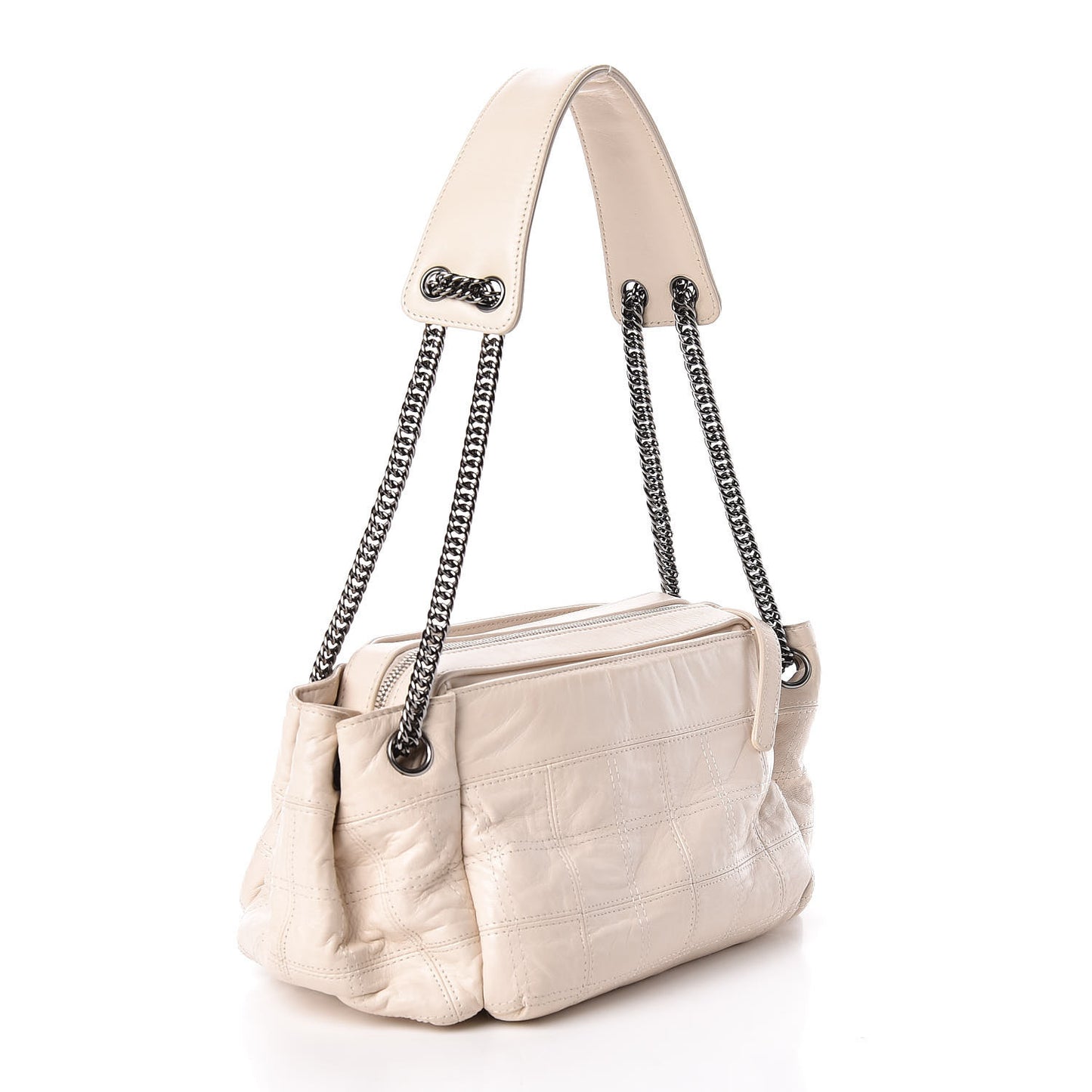 Lambskin Square Stitched Lax Accordion Hobo White
