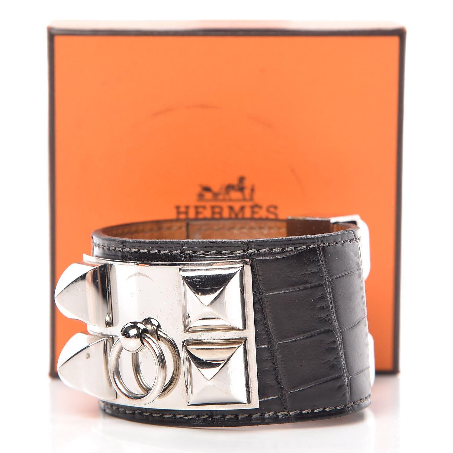 Hermes Matte Alligator Collier De Chien CDC Bracelet S Graphite 10 of 10