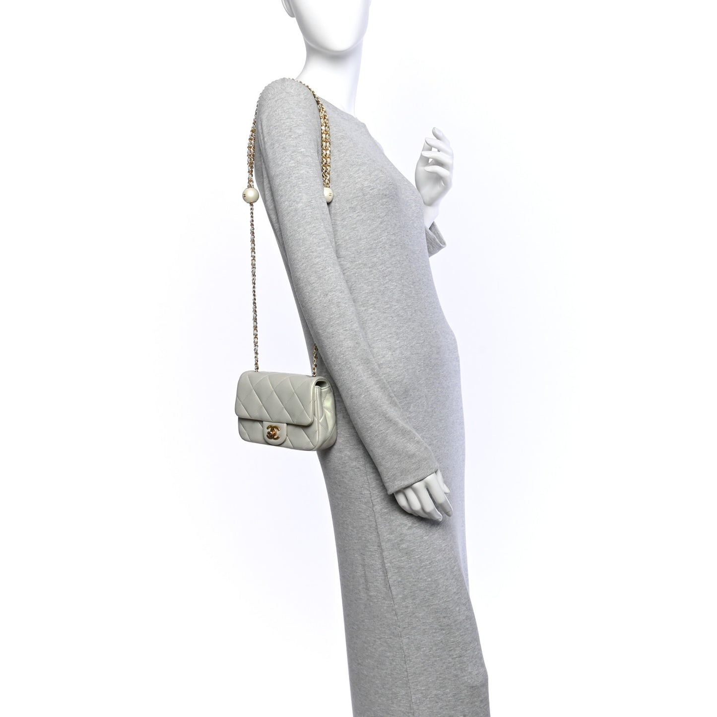 Pearly Lambskin Pearl Quilted Mini Flap Ivory