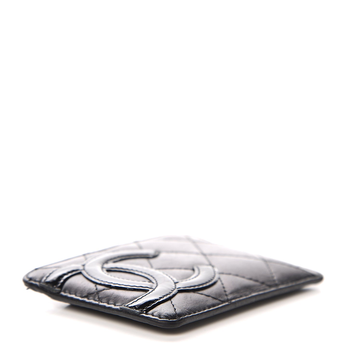Calfskin Quilted Cambon Card Holder Black