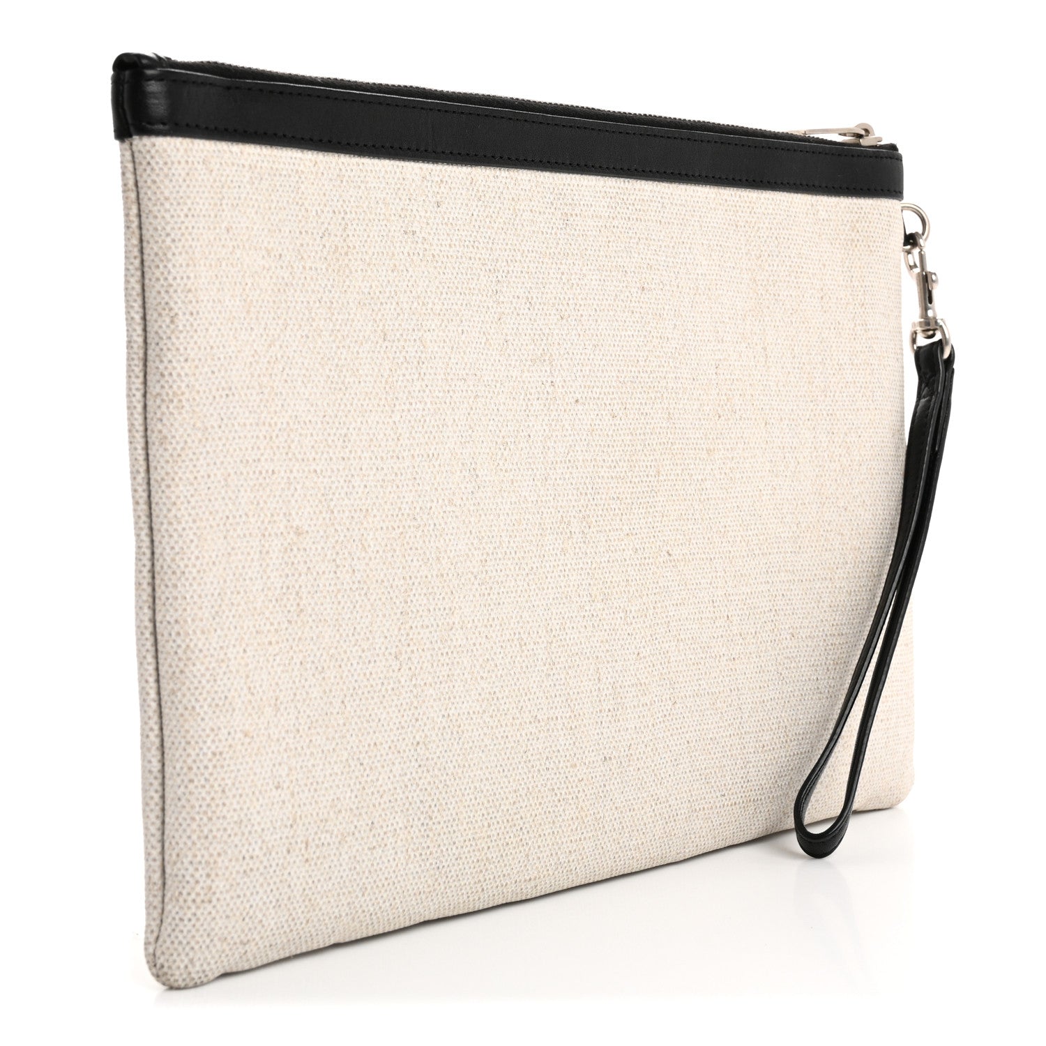 Saint Laurent Linen Canvas Rive Gauche Zipped Pouch Optic White 3 of 11