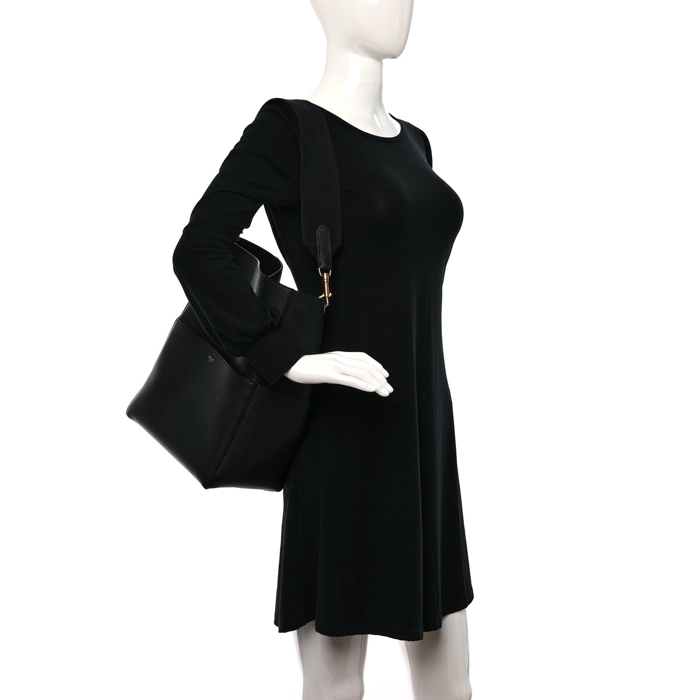 Soft Grained Calfskin Sangle Bucket Bag Black