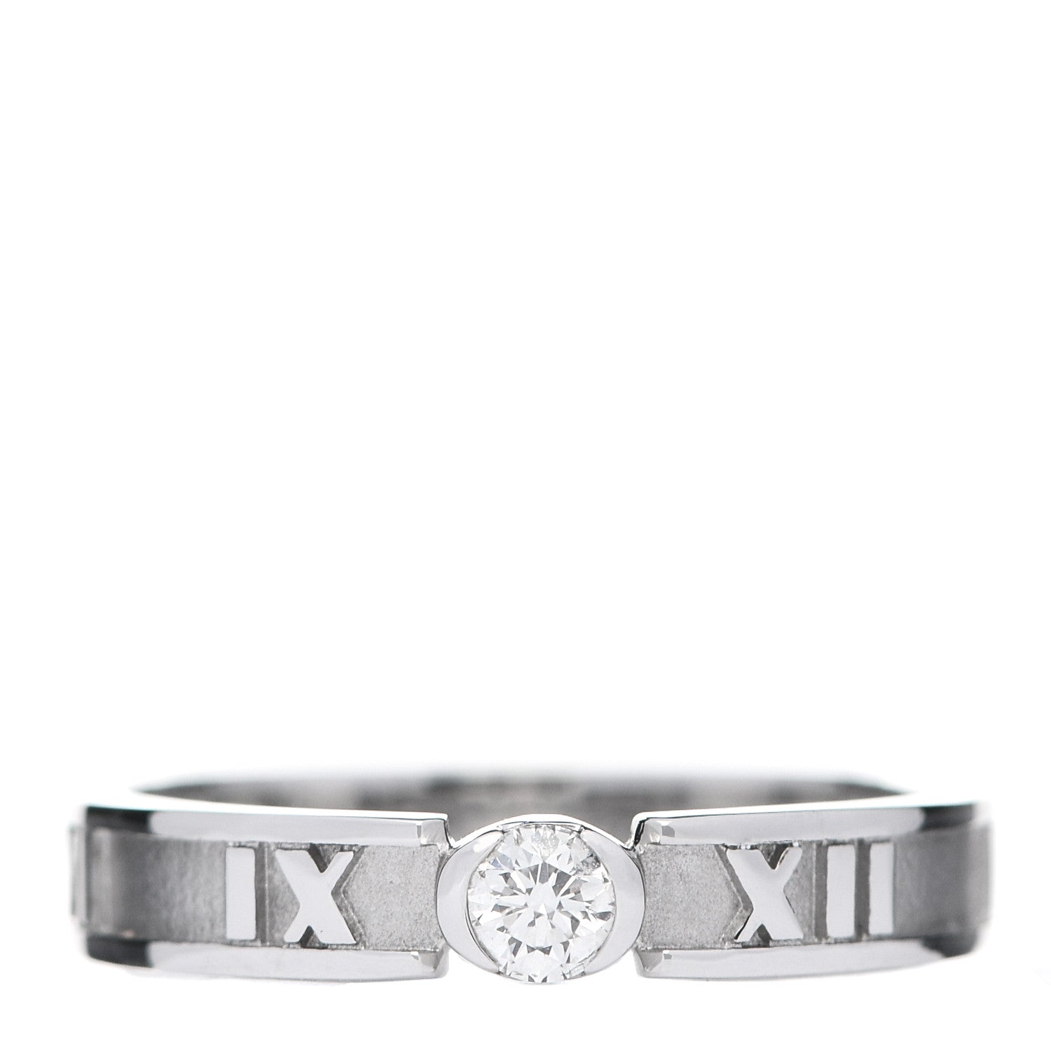 Tiffany 18K White Gold Diamond Atlas Solitaire Band Ring 52 6 1 of 6