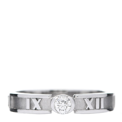 Tiffany 18K White Gold Diamond Atlas Solitaire Band Ring 52 6 1 of 6